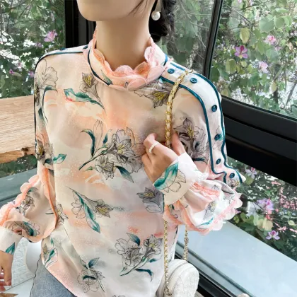 women's french retro temperament cheongsam top