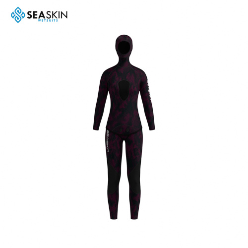 Seaskin 3/2mm Two Piece Hoodie Camo FreeDiving Suit