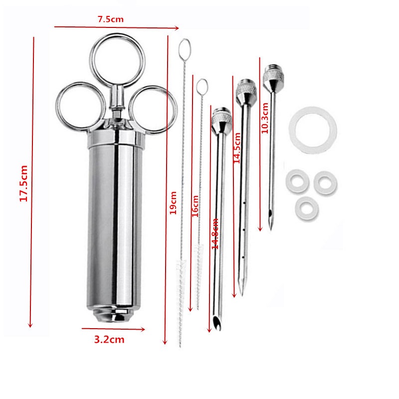 2oz 304 Stainless Meat Injector Syringe BBQ Grill Smoker Steak