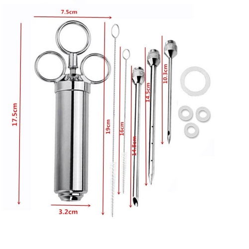 Stainless Meat Injector Syringe BBQ Grill Smoker Steak