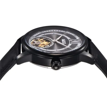 Stainless Steel Automatic Watch Genuine Leather Skeleton Mechanical Watches
