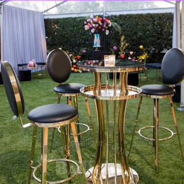 Modern Gold Stainless Steel Metal Glass Top Outdoor High Cocktail Bar Table Sets