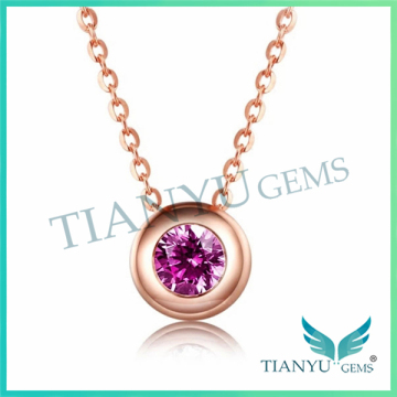 Pink Round Billirant Cut Moissantie Diamond Pendants Charms Fashion Artificial Rose Gold Necklace