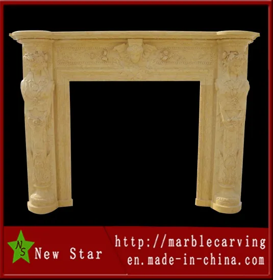 Indoor Decoration Beige Marble Stone Carving Fireplace (NS-12F2)