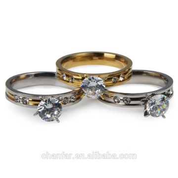 3 Colors Stainless Steel CZ Simple 4 Prong setting Crystal Rhinestone Rings For Anniversary Ring Gift for Women & Men Jewelry
