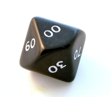 Black (ten-sided) polyhedral dice