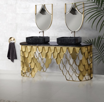 Golden Stainless Steel Base Marble Table Top Luxury Freestanding Wash Basin - Factory Direct Sales
