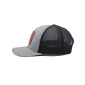 Chapeur de camionneur gris patch en cuir marron pour hommes