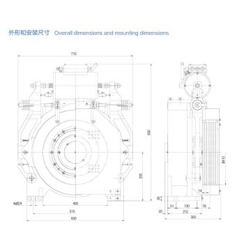 ギアレスエレベータ牽引機械3000kg軸荷重、2m / s WWTY5