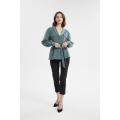 Women's front button lapel long sleeve blouse