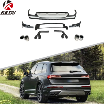 Diffuser belakang perak dan hitam 2020+ sq7 dengan tips untuk Audi Q7 2020+