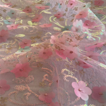 Fancy Laser Embroidery with 3MM Sequins Spangle Mesh Fabric