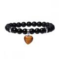 8 mm schwarze matte Onyx runde Perlen mit 15 mm Edelsteinherzherzheizungsarmband Kristallperlen Stretch Armband für Männer Männer Männer