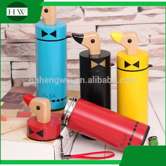 cartoon duck stainless steel vacuum tube sealed travel drinking water bottle mug cup with rope