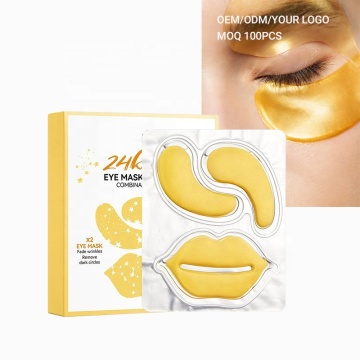 Set di maschere per occhi e labbra dorati: occhi idratante e labbra nutrienti