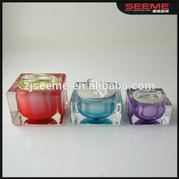 Colorful square shaped acrylic jar;15g 30g 50g personal care cosmetics packaging