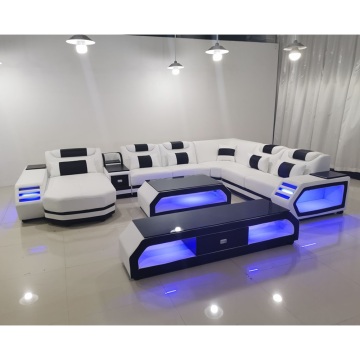 Modern Leather Sofa Set with Built-in USB Music Speaker