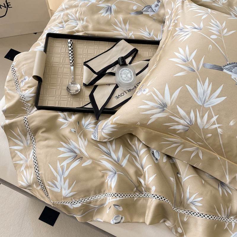 100% Modal Plant Pattern Bedding Set with Comforter and Duvet Cover