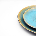 Fambe Ceramic Japaner Blau glasiertes Teller serviert Teller mit dem runden flachen flachen Salatsteak Teller für das Restaurant