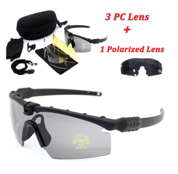 Unisex Tactical Eyewear: 3 Interchangeable Lenses, Polarized Riding Goggles for Outdoor Shooting & Activities