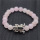 Pulsera de piedras preciosas elástica y cuentas redondas de cuarzo rosa 8 mm con pieza de rana de aleación Diamante