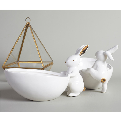 White Rabbit Storage Tray bunny plate Ceramic Fruit Plate Snack Dessert Plate Decoration Jewelry Tray Box Cartoon Porcelain