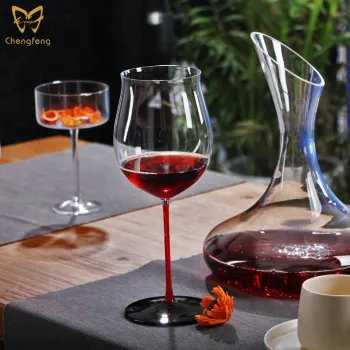 Fashionable Red Stem Wine Crystal Glass