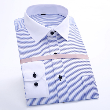 Wholesale Contrast Collar Dark Blue Stripes Men's Shirts