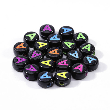 Black round acrylic letter beads colorful letter beads
