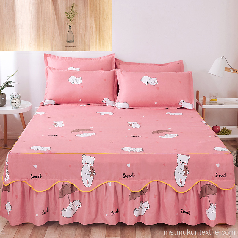 Set Bedskirt Bercetak Microfiber 100% Poliester