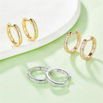 Trendy 925 Sterling Silber Gold -plattierte Moissanit -Hoop -Ohrringe - Hochzeitsgeschenk