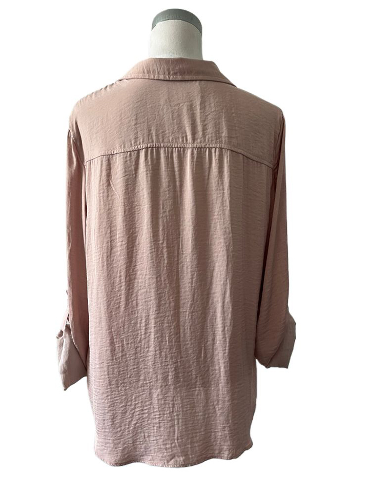 Front Pleated Roll-up Long Sleeves Blouse