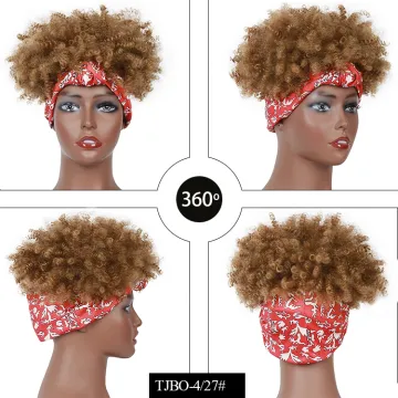 Afro  short Omber brown Synthetic wigs Wrap Wigs Drawstring Culry Hair Headband Wig