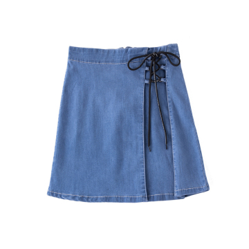 Drawstring Lace up Short Skirt Denim Jeans A-Line Skirt