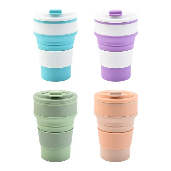 Wholesale Custom Iced Reusable Travel Coffee Cups 350ML/500ML Collapsible with Lids
