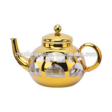 Borosilicate glass tea pot with plating gold, 950ml.