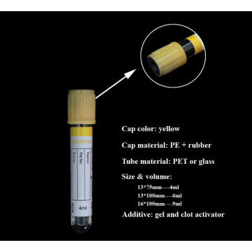 13*75 mm de tubo de coleta de sangue médico amarelo