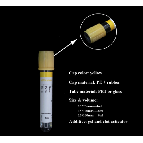 13*100 mm de tubo de coleta de sangue médico amarelo de vácuo