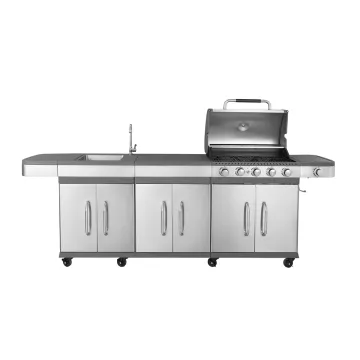 Commercial Stainless Steel Grill Restaurant Kitchen Cast Iron Cooking Trolley Bbq Gas Grill