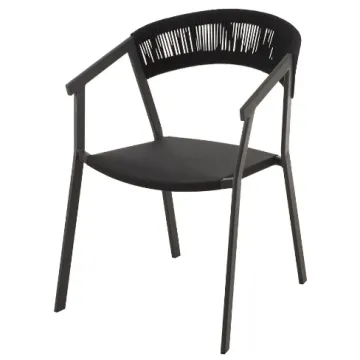 Gray Aluminum Frame and Rope Back Sling Seat Outdoor Dining Chair - Premium Outdoor Commercial Furniture