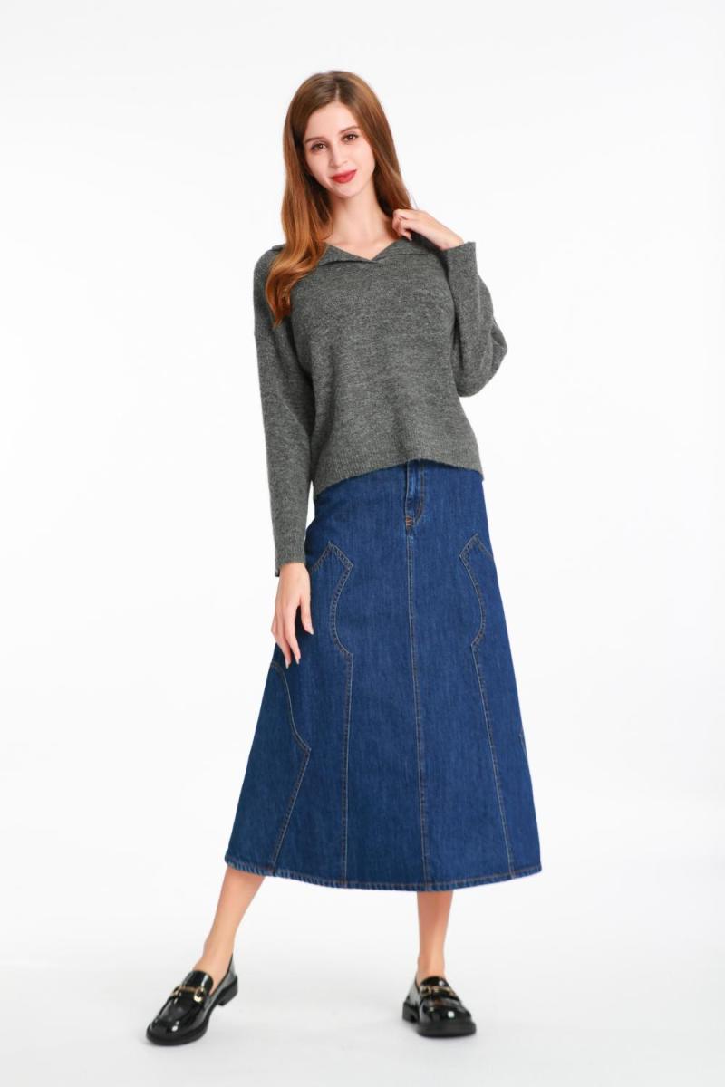 Splicing Large Swing Long Denim Skirt