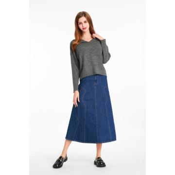 Splicing Large Swing Long Denim Skirt