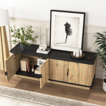 Stylish Wood Grain 4-Door TV Storage Unit
