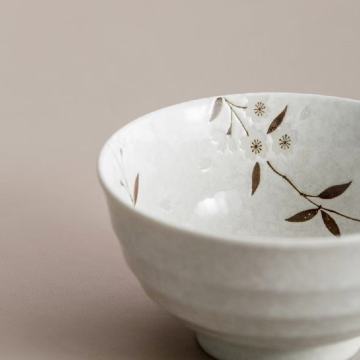 Elegant Brown Floral Asian Bowls with Subtle Texture
