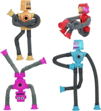 2024 Kids' Interactive Pop Tubes Fidget Toy: Shape-Changing, LED Illuminated, Telescopic, and Suction Cup Robot Toy