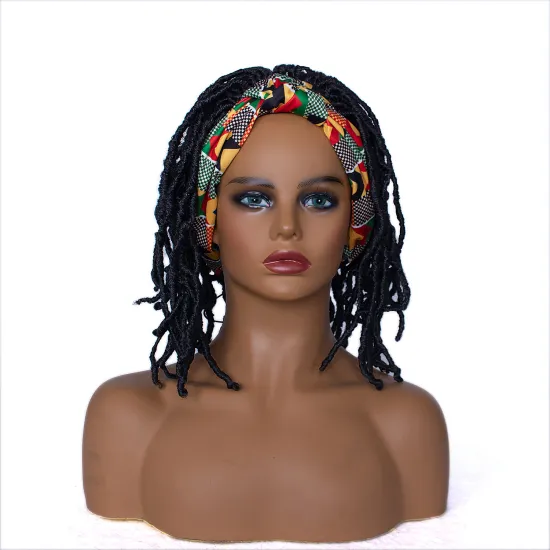 AISHILI Hand Bradied Synthetic Twist Braids Black Hair Wigs With Colourful Headband For Black Women