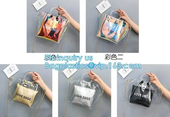 Promotional fashion soft pvc tote beach bag pvc handbag, handbag min min handbag for kids, Zipper Pocket Clear Beach Handbag