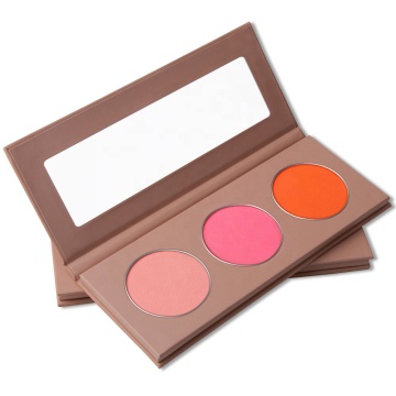 Palet Kustom Karton Cokelat Gelap - 3 Pigmen Tinggi Wajah Vegan Blush Untuk Kulit Adil dengan Makeup Mineral Dan Logo/Labeling Pola