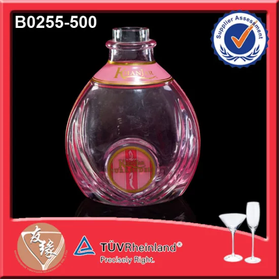 Round Spray Glass Bottle Wholesale 500ML Pink Wine Bottle