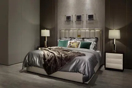 Luxury confortable fabric and leather upholstery bed